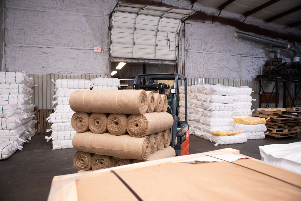 custom bags stacked in warehouse