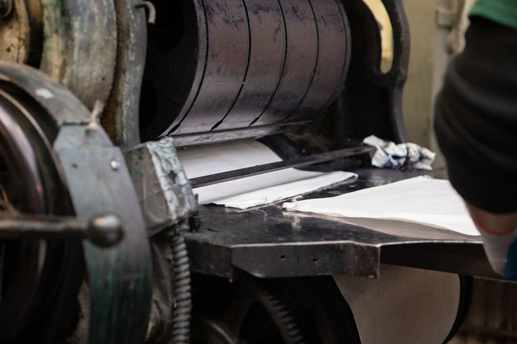 closeup of bag printing press