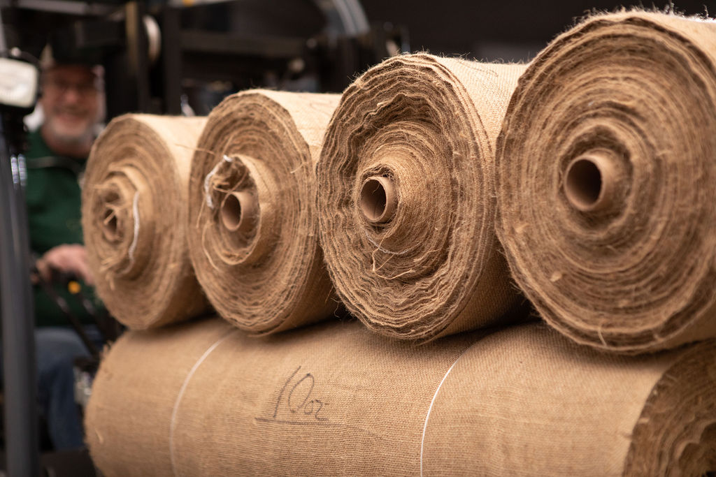 closeup of rolls of burlap
